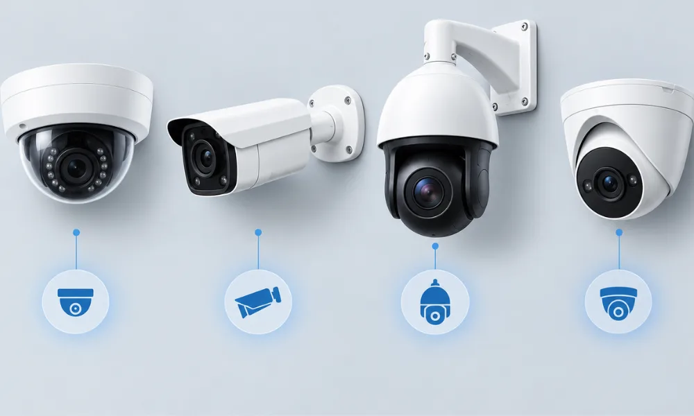 CCTV installers in Dubai use different security camera types, including dome, bullet, PTZ, and turret cameras, for commercial and residential surveillance systems.
