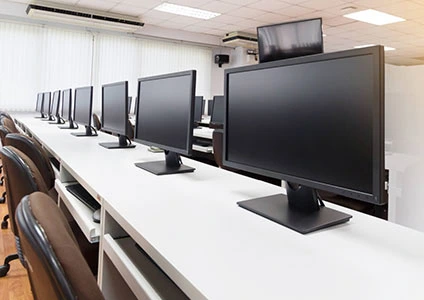 Computer workstation with multiple desktop monitors
