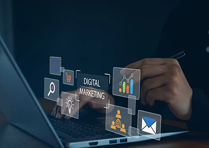 Online marketing concept showing business growth, analytics, and global reach