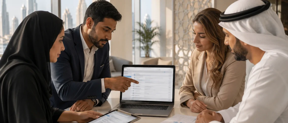 Dubai business team collaborating using a shared professional inbox